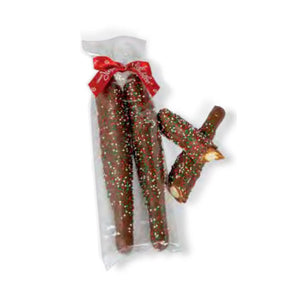 Sweet Jubilee - Holiday Milk Chocolate-Covered Caramel Pretzel Rods with Nonpareils